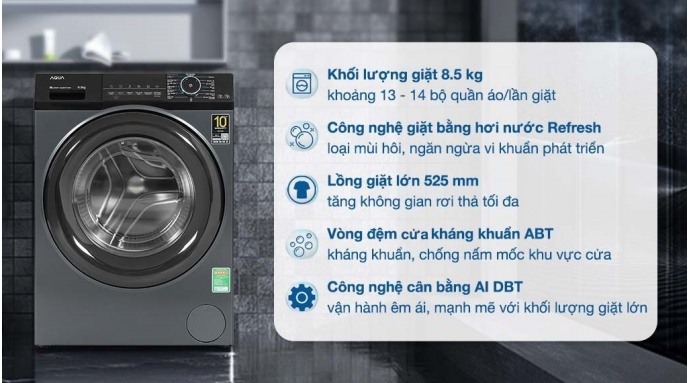Máy giặt Aqua Inverter 8.5 kg AQD-A852J BK