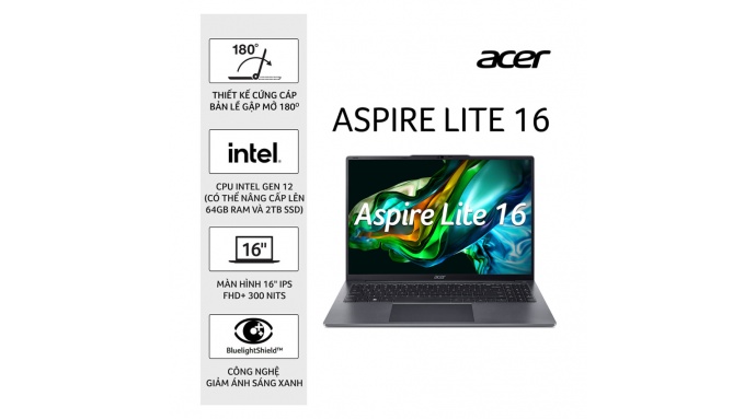 Laptop Acer Aspire Lite AL16-51P-596H (NX.KWZSV.002) (i5 1235U/8GB/512GB SSD/16 inch  WUXGA/Win 11/Xám)
