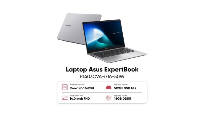 Laptop Asus ExpertBook P1403CVA-i716-50W (i7 13620H/16GB RAM/512GB SSD/14 FHD/Win11/Xám)