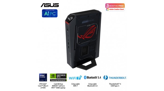 Bộ Mini PC Asus NUC ROG RNUC15JNK9X289A0 (Ultra 9 275HX/RTX5080/16GB x2 DDR5-6400/1TB M.2 2280 NVMe SSD/Wi-Fi 7/Win11)