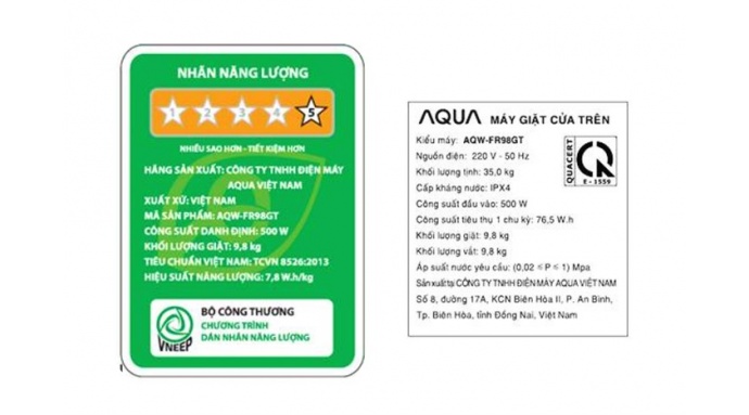 Máy giặt Aqua 9.8 kg AQW-FR98GT.BK