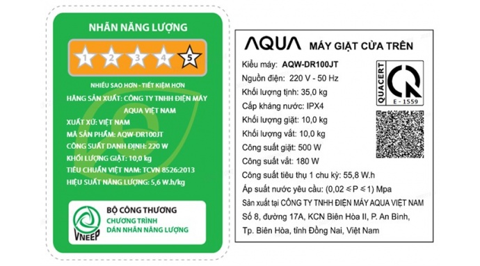 Máy giặt Aqua Inverter 10 kg AQW-DR100JT BK