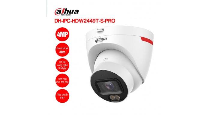 Camera IP 4MP WizColor DAHUA DH-IPC-HDW2449T-S-PRO
