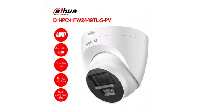 Camera IP 4MP Dome DAHUA DH-IPC-HDW2449T-S-PV