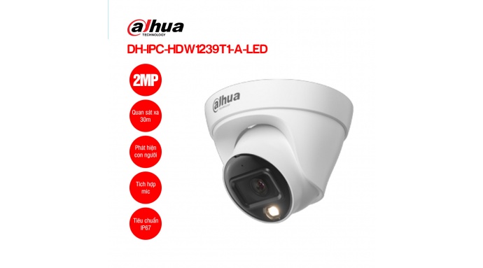 Camera IP Full Color 2MP DAHUA DH-IPC-HDW1239T1-A-LED