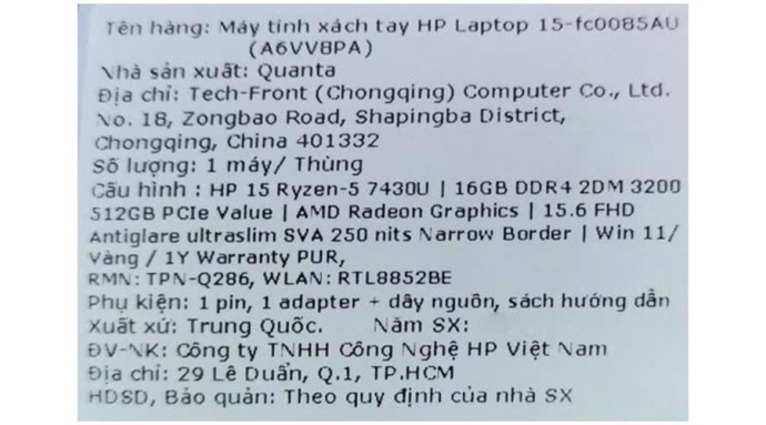 Laptop HP 15 fc0085AU R5 7430U/16GB/512GB/Win11 (A6VV8PA)
