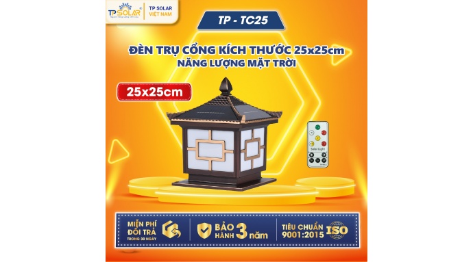 Đèn trụ cổng mái ngói nâng cấp năng lượng mặt trời (TP-TC25 / TP-TC30))