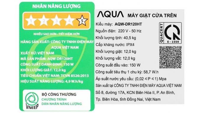 Máy giặt Aqua Inverter 12 kg AQW-DR120HT BK