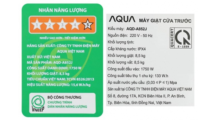 Máy giặt Aqua Inverter 8.5 kg AQD-A852J BK
