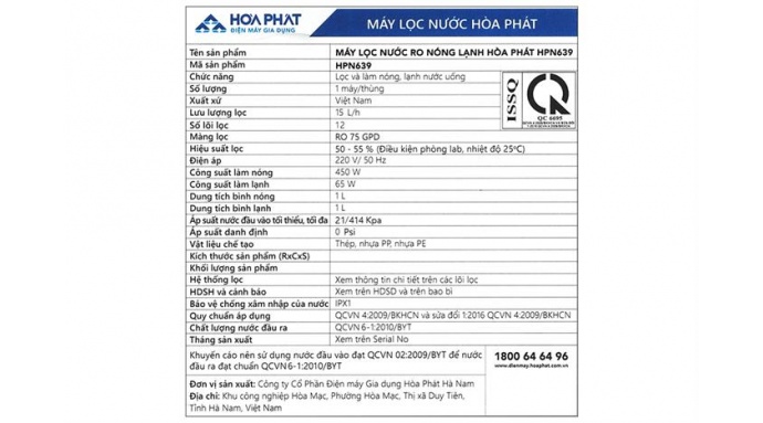 Máy lọc nước RO nóng nguội lạnh Hòa Phát HPN639 12 lõi
