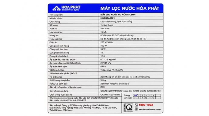 Máy lọc nước RO nóng nguội lạnh Hòa Phát HWBS3A 1021 10 lõi