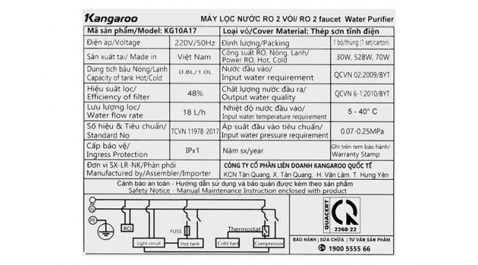 Máy lọc nước RO nóng nguội lạnh Kangaroo KG10A17 10 lõi
