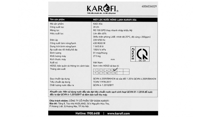 Máy lọc nước RO nóng nguội lạnh Karofi KAD-X56 11 lõi