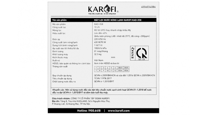 Máy lọc nước RO nóng nguội lạnh Karofi KAD-X58 11 lõi