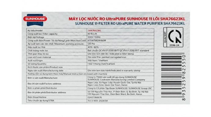 Máy lọc nước RO nóng nguội lạnh Sunhouse UltraPURE SHA76623KL 11 lõi