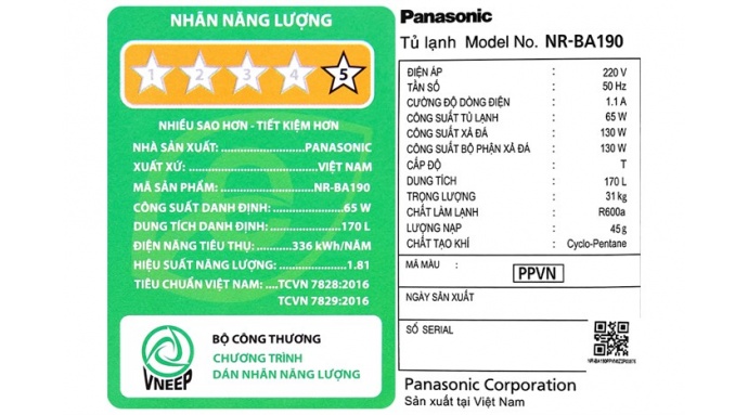 Tủ lạnh Panasonic Inverter 170 lít NR-BA190PPVN
