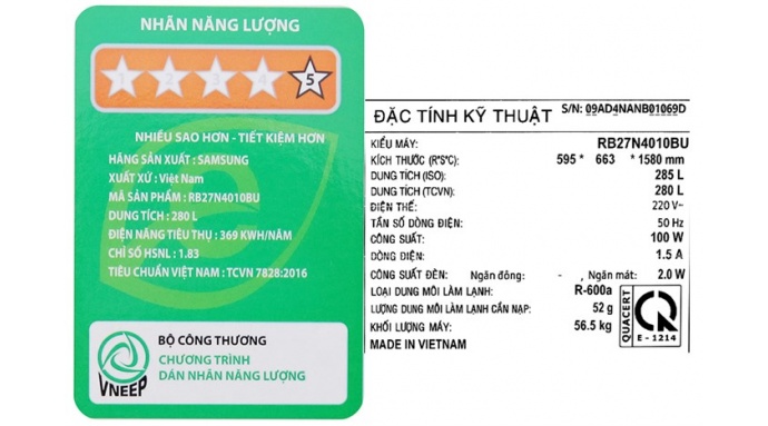 Tủ lạnh Samsung Inverter 280 lít RB27N4010BU/SV