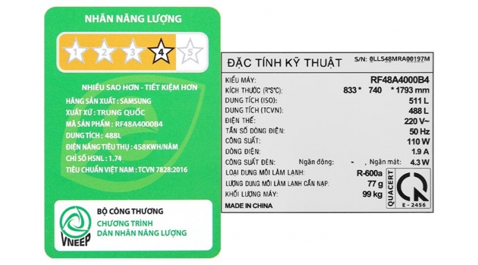 Tủ lạnh Samsung Inverter 488 lít Multi Door RF48A4000B4/SV