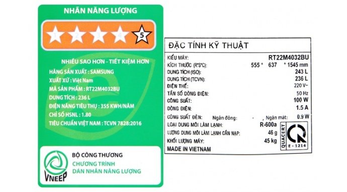 Tủ lạnh Samsung Inverter 236 lít RT22M4032BU/SV