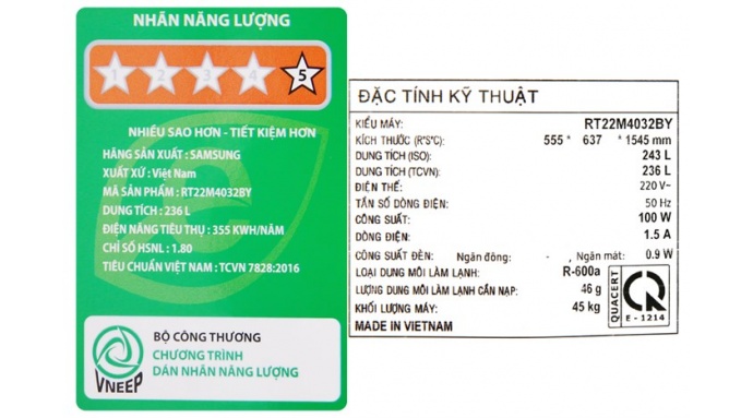 Tủ lạnh Samsung Inverter 236 lít RT22M4032BY/SV