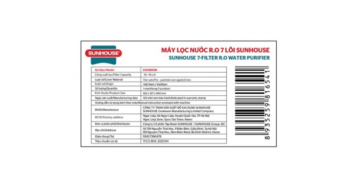 Máy lọc nước RO Sunhouse SHA8866K 7 lõi