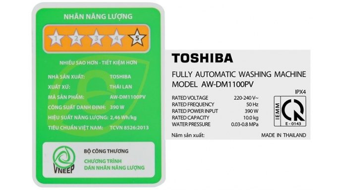 Máy giặt Toshiba Inverter 10 kg AW-DM1100PV(KK)