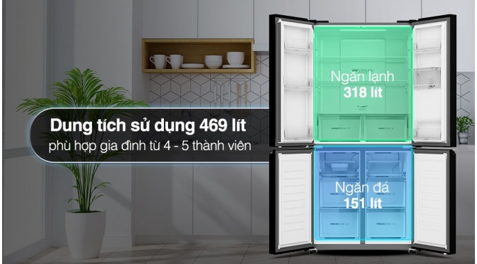 Tủ lạnh Aqua Inverter 469 lít Multi Door AQR-M536XA(WGB)