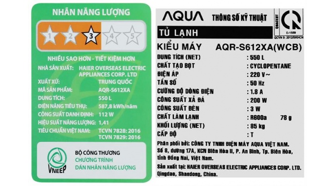 Tủ lạnh Aqua Inverter 550 lít Side By Side AQR-S612XA(WCB)