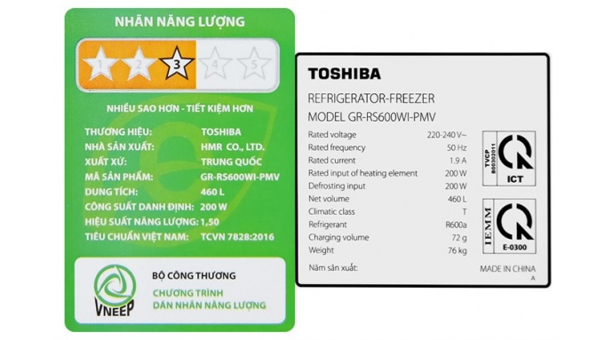 Tủ lạnh Toshiba Inverter 460 lít Side By Side GR-RS600WI-PMV(37)-SG