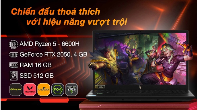 Laptop Acer Gaming Nitro V 15 ANV15 41 R2UP R5 6600H/16GB/512GB/4GB RTX2050/165Hz/Win11 (NH.QPGSV.004)