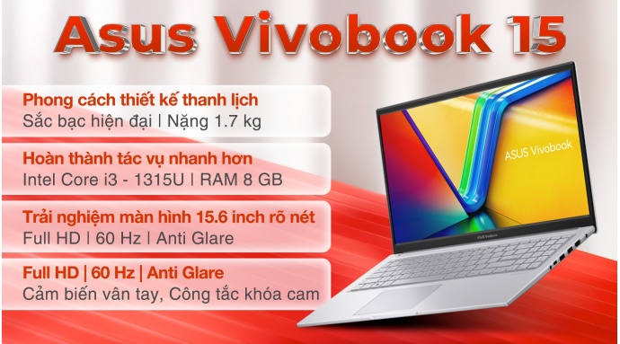 Laptop Asus Vivobook 15 X1504VA i3 1315U/8GB/512GB/Win11 (NJ1634W)