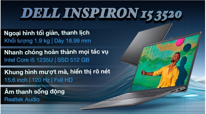 Laptop Dell Inspiron 15 3520 i5 1235U/16GB/512GB/120Hz/OfficeHS/KYHD/Win11 (25P2312)