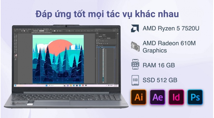 Laptop Lenovo Ideapad Slim 3 15AMN8 R5 7520U/16GB/512GB/Win11 (82XQ00J0VN)