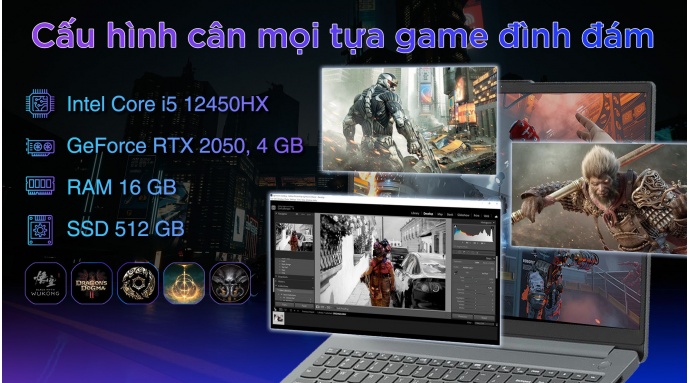 Laptop Lenovo Gaming LOQ Essential 15IAX9E i5 12450HX/16GB/512GB/4GB RTX2050/144Hz/Win11 (83LK000BVN)