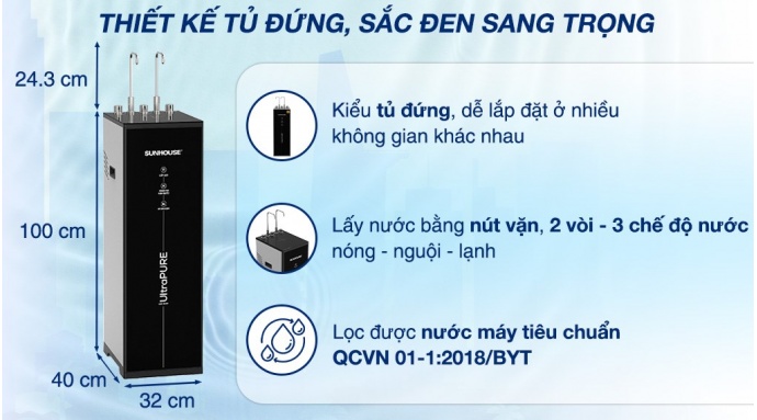 Máy lọc nước RO nóng nguội lạnh Sunhouse UltraPURE SHA76222KL 11 lõi