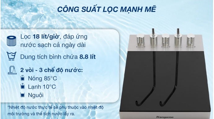 Máy lọc nước RO nóng nguội lạnh Hydrogen Kangaroo Sumire KG12A8 12 lõi