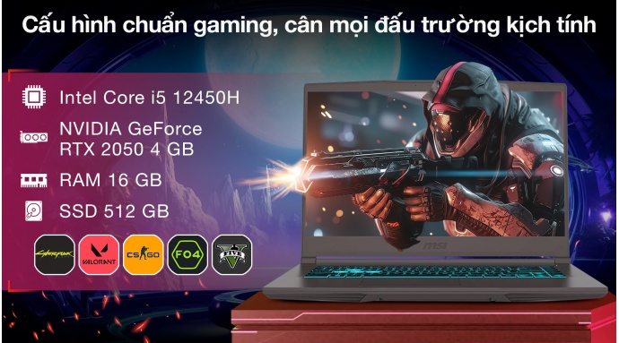 Laptop MSI Gaming Thin 15 B12UCX i5 12450H/16GB/512GB/4GB RTX2050/144Hz/Win11 (2046VN)